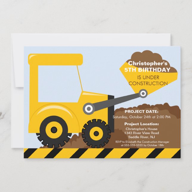 Construction trucks Birthday Party for boys Invitation (Front)