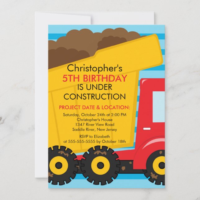 Construction trucks Birthday Party for boys Invitation (Front)