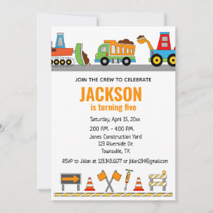 Construction Trucks Birthday Party Invitation