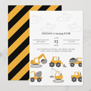 Construction Trucks Birthday Party Invitation