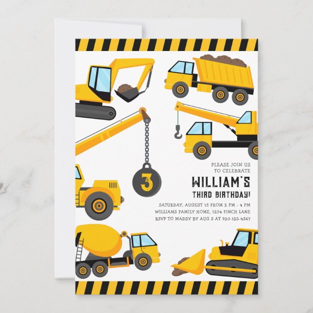 Construction Trucks Birthday Party Invitation (Front)