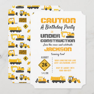 Construction Trucks Birthday Party Invitation