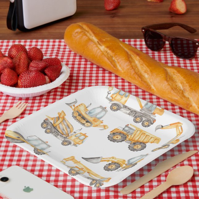 Construction Trucks Birthday Party Paper Plate (Picnic)