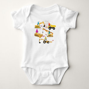 Construction Trucks Birthday Party Pattern  Baby Bodysuit