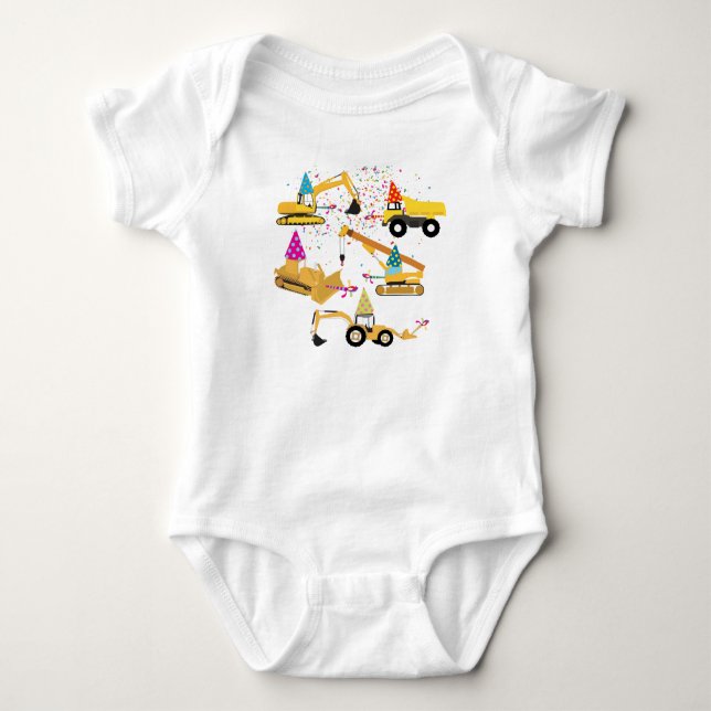 Construction Trucks Birthday Party Pattern  Baby Bodysuit (Front)