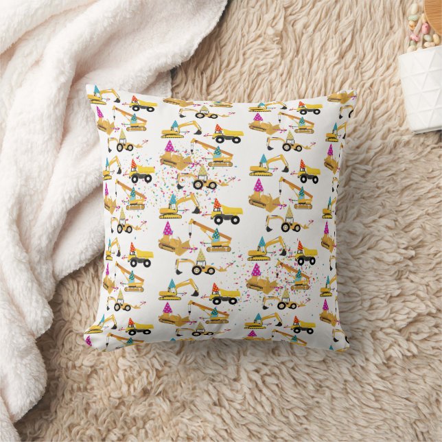 Construction Trucks Birthday Party Pattern Cushion (Blanket)