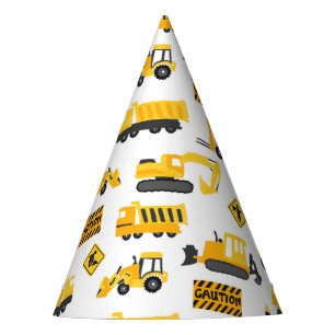 Construction Trucks Birthday Party Pattern White Party Hat
