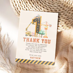 Construction Trucks Birthday Party Thank You Card