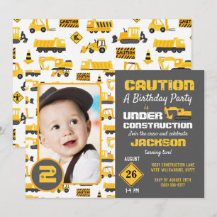 Construction Trucks Birthday Photo Invitation