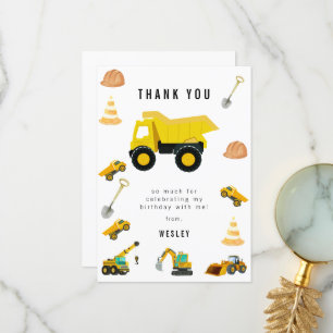 Construction Trucks Birthday Thank You Card