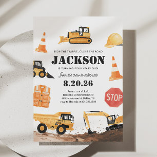 Construction Trucks Boy Birthday Invitation