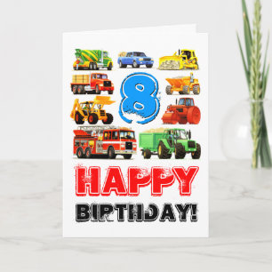Construction Trucks Boy's 8th Birthday Card