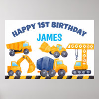 Construction trucks boys birthday party banner