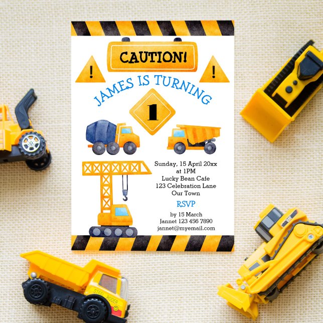 Construction trucks boys birthday party invitation (Creator Uploaded)