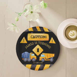 Construction trucks boys birthday party  paper plate