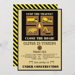 Construction Trucks Boys Themed Birthday Party Invitation