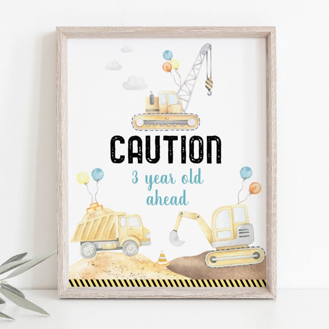 Construction Trucks Caution Birthday Sign (Creator Uploaded)