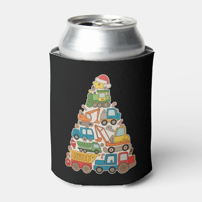 Construction Trucks Christmas Tree Toddler Boys Can Cooler (Can Front)