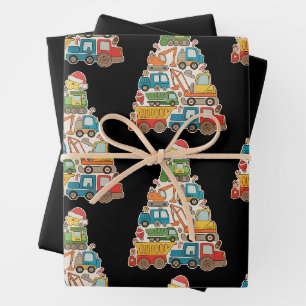 Construction Trucks Christmas Tree Toddler Boys Wrapping Paper Sheet