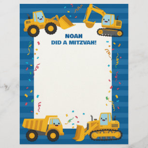 Construction Trucks Custom Name Mitzvah Notes Custom Letterhead