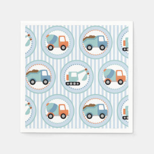 Construction Trucks - Cute Blue White Napkin