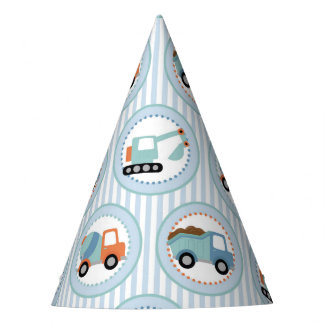 Construction Trucks - Cute Blue White Party Hat