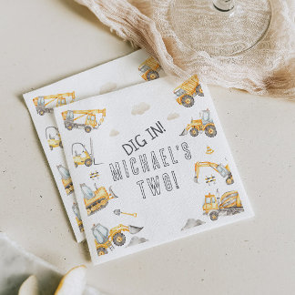 Construction Trucks "Dig In" Party Napkin