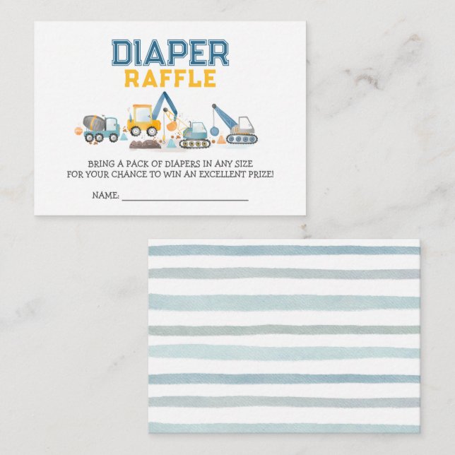 Construction Trucks Diggers, Diaper Raffle Ticket Enclosure Card (Front/Back)