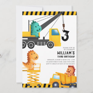 Construction Trucks Dinosaurs Birthday Party Invitation