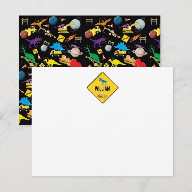 Construction Trucks Dinosaurs Space Children's Card (Front/Back)