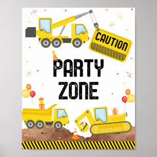 Construction Trucks Dump Truck Digger Birthday Poster