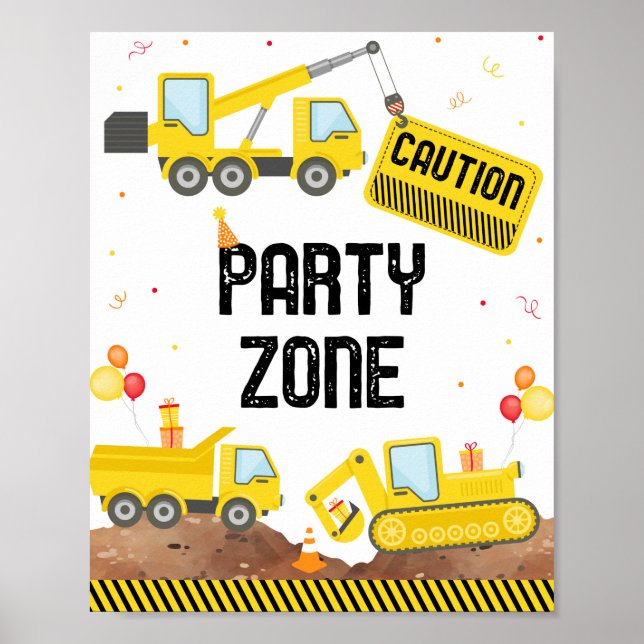 Construction Trucks Dump Truck Digger Birthday Poster (Front)