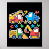 Construction Trucks Excavator Autism Awareness Tee