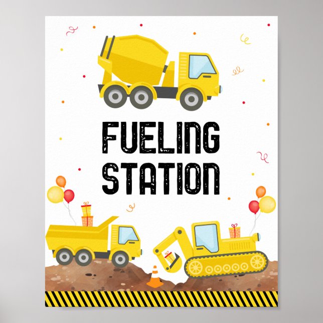 Construction Trucks Fuelling Station Birthday Sign (Front)