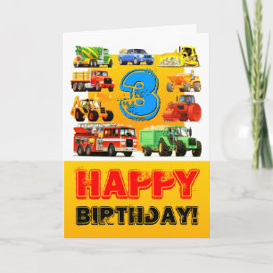 Construction Trucks Happy Boy's 3rd Birthday Card