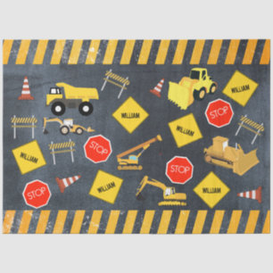Construction Trucks Heavy Machinery Boy Name Tissue Paper