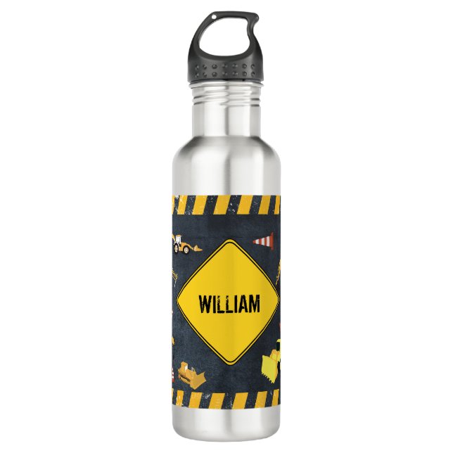 Construction Trucks Heavy Machinery School 710 Ml Water Bottle (Front)