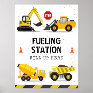 Construction Trucks Kids Birthday Fuelling Station Poster
