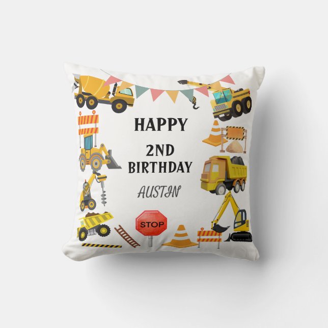 Construction Trucks |  Kids Birthday Party   Cushion (Front)
