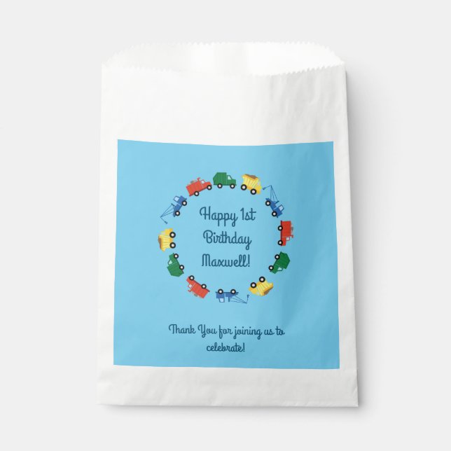 Construction Trucks Kids Birthday Party Favour Bags (Front)