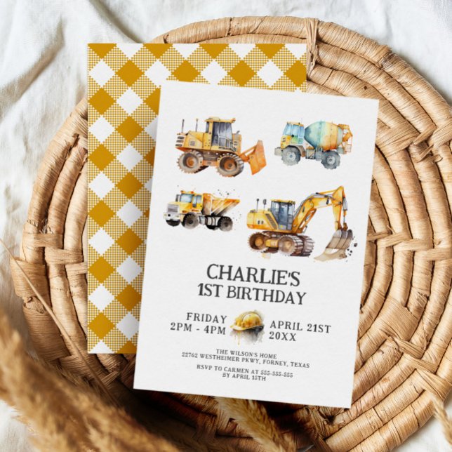 Construction Trucks Kids Birthday Party Invitation (Creator Uploaded)