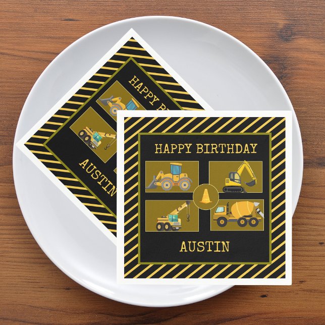 Construction Trucks |  Kids Birthday Party   Napkin (Construction Trucks |  Kids Birthday Party  Supplies)
