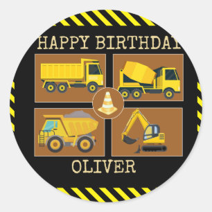 Construction Trucks   Kids Birthday Party Square S Classic Round Sticker