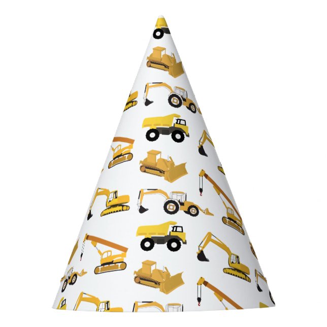 Construction Trucks Kids Party Hat (Front)