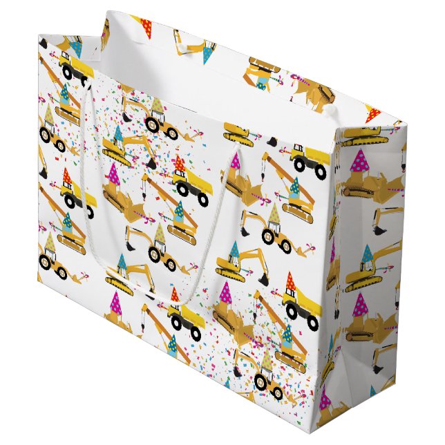 Construction Trucks Party Pattern  Large Gift Bag (Front Angled)