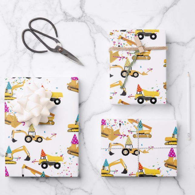 Construction Trucks Party Pattern  Wrapping Paper Sheet (Front)