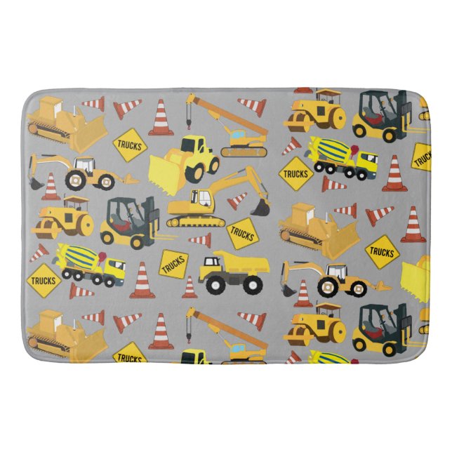 Construction Trucks Pattern Bath Mat (Front)