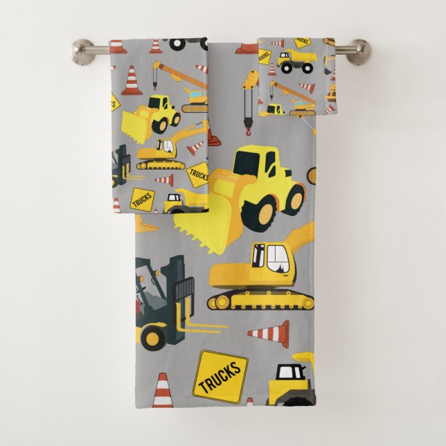 Construction Trucks Pattern Bath Towel Set (Insitu)