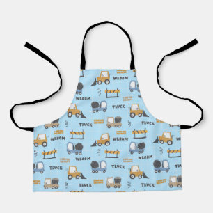 Construction Trucks Pattern Blue Apron