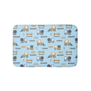 Construction Trucks Pattern Blue Bath Mat